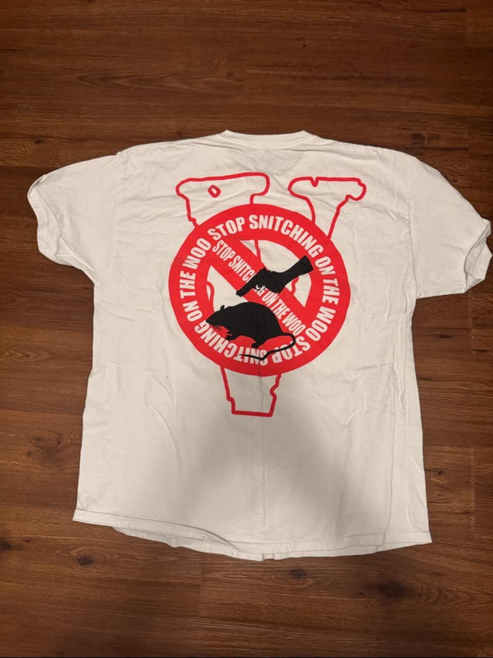 VLONE White Kids Tee with Red Graphic and Black Silhouettes